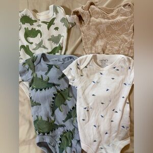 Carter's and Huggies Baby Dino One-Piece Bodysuits - Green, Blue, White, Tan